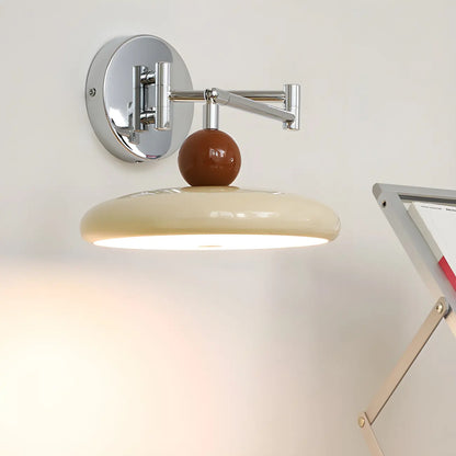 Modern Beige Circle Shade Sliver Swing Arm Wall Light