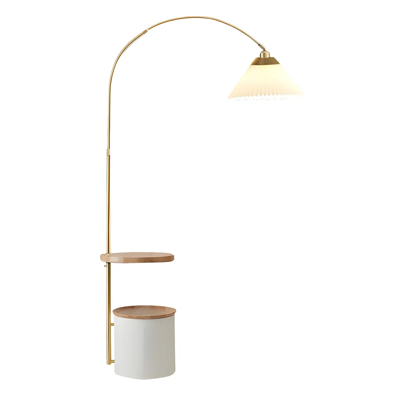 71Wooden Arc Floor Lamp with Storage Shelf for Living Room
