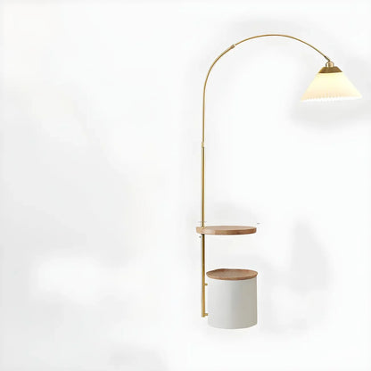71Wooden Arc Floor Lamp with Storage Shelf for Living Room