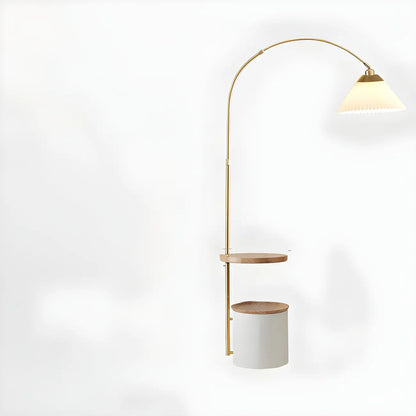 71Wooden Arc Floor Lamp with Storage Shelf for Living Room