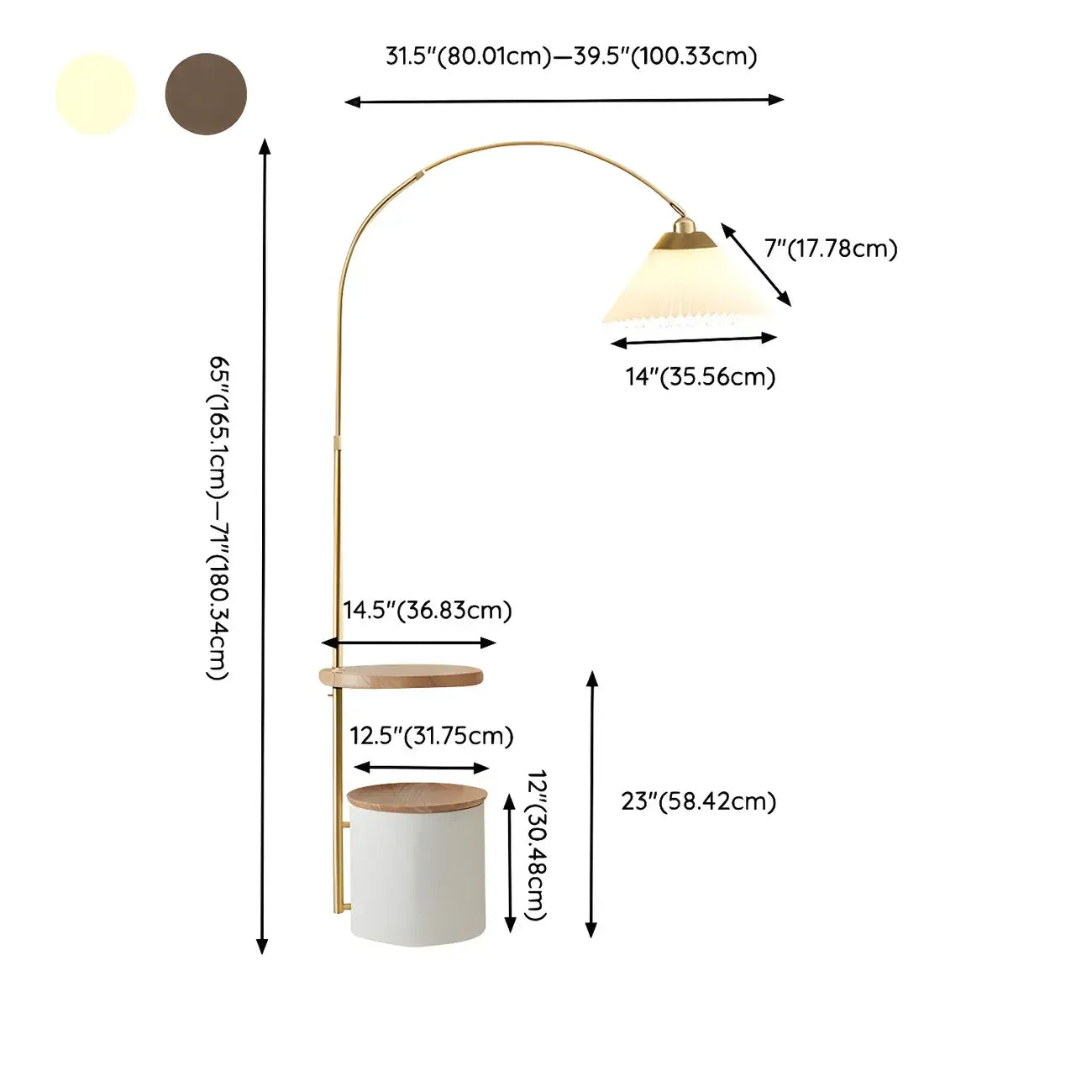 71Wooden Arc Floor Lamp with Storage Shelf for Living Room