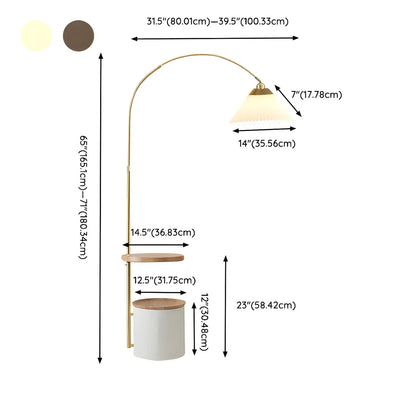 71Wooden Arc Floor Lamp with Storage Shelf for Living Room