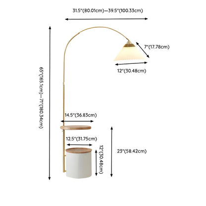 71Wooden Arc Floor Lamp with Storage Shelf for Living Room