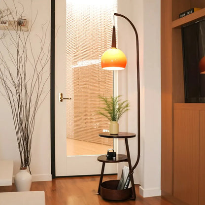 Orange Arc Standing Dome Floor Lamp with Side Table Dimmable