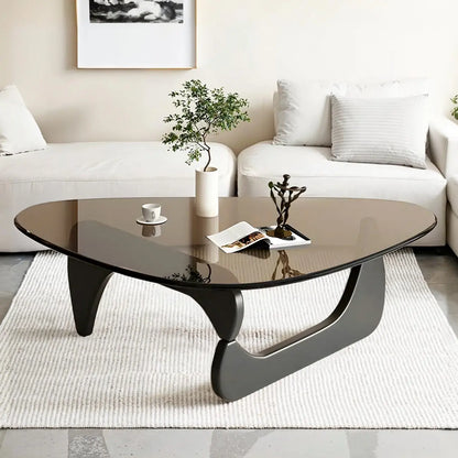Modern Triangle Glass Coffee Table Wooden Base