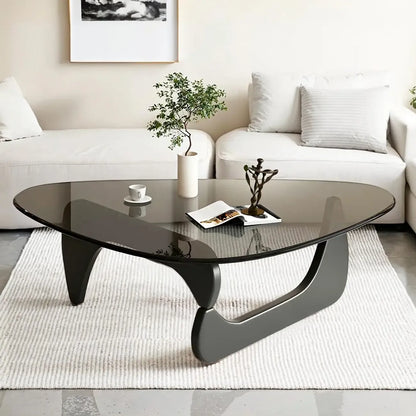 Modern Triangle Glass Coffee Table Wooden Base