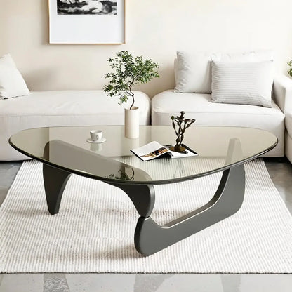 Modern Triangle Glass Coffee Table Wooden Base