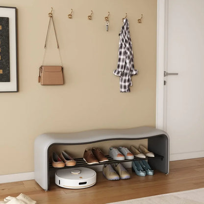 2-Seat Upholstered Metal Solid Color Storage Entryway Bench