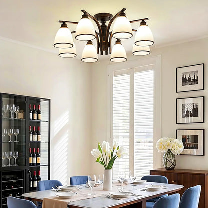 Traditional Black Down Bell Frosted Glass Semi Flush Mount Light