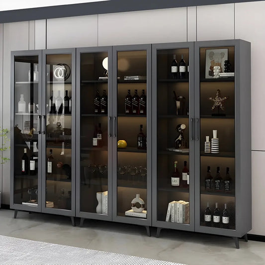 Gray Modern Display Cabinet with Metal Base and Glass Door