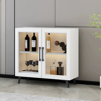 Gray Modern Display Cabinet with Metal Base and Glass Door