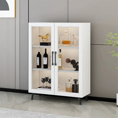 Gray Modern Display Cabinet with Metal Base and Glass Door