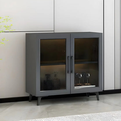 Gray Modern Display Cabinet with Metal Base and Glass Door