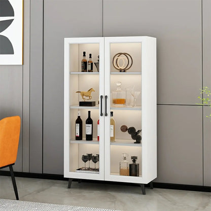 Gray Modern Display Cabinet with Metal Base and Glass Door