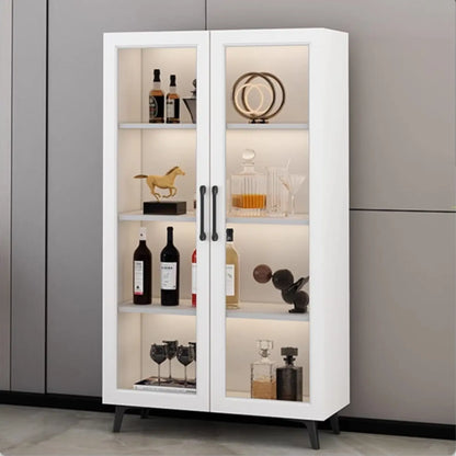 Gray Modern Display Cabinet with Metal Base and Glass Door
