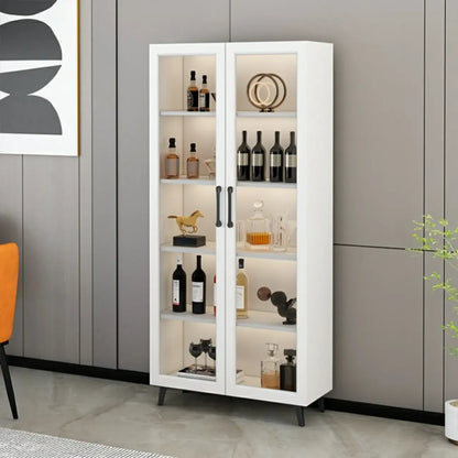 Gray Modern Display Cabinet with Metal Base and Glass Door