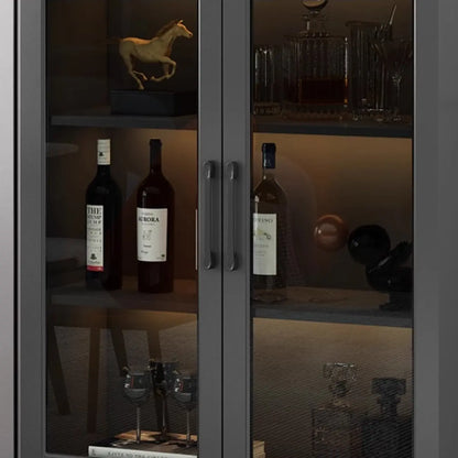 Gray Modern Display Cabinet with Metal Base and Glass Door
