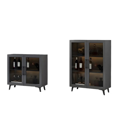 Gray Modern Display Cabinet with Metal Base and Glass Door
