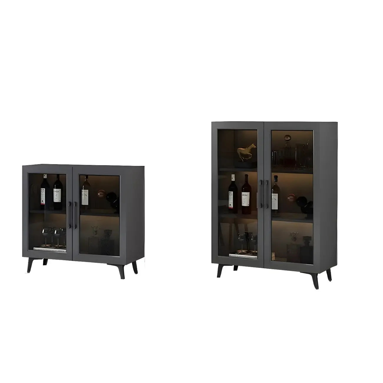 Gray Modern Display Cabinet with Metal Base and Glass Door