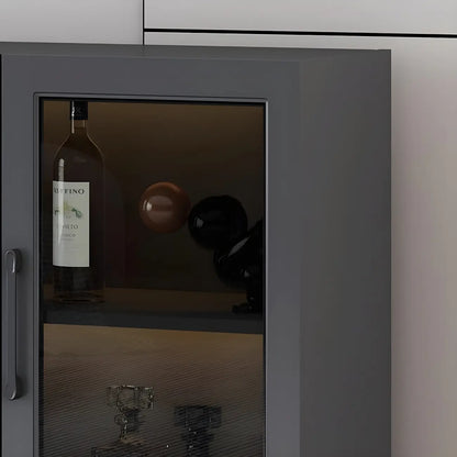 Gray Modern Display Cabinet with Metal Base and Glass Door