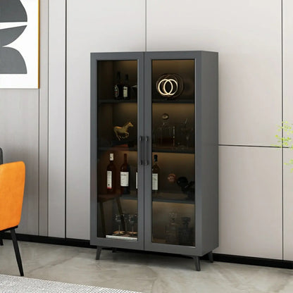 Gray Modern Display Cabinet with Metal Base and Glass Door