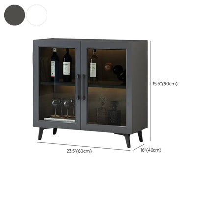 Gray Modern Display Cabinet with Metal Base and Glass Door