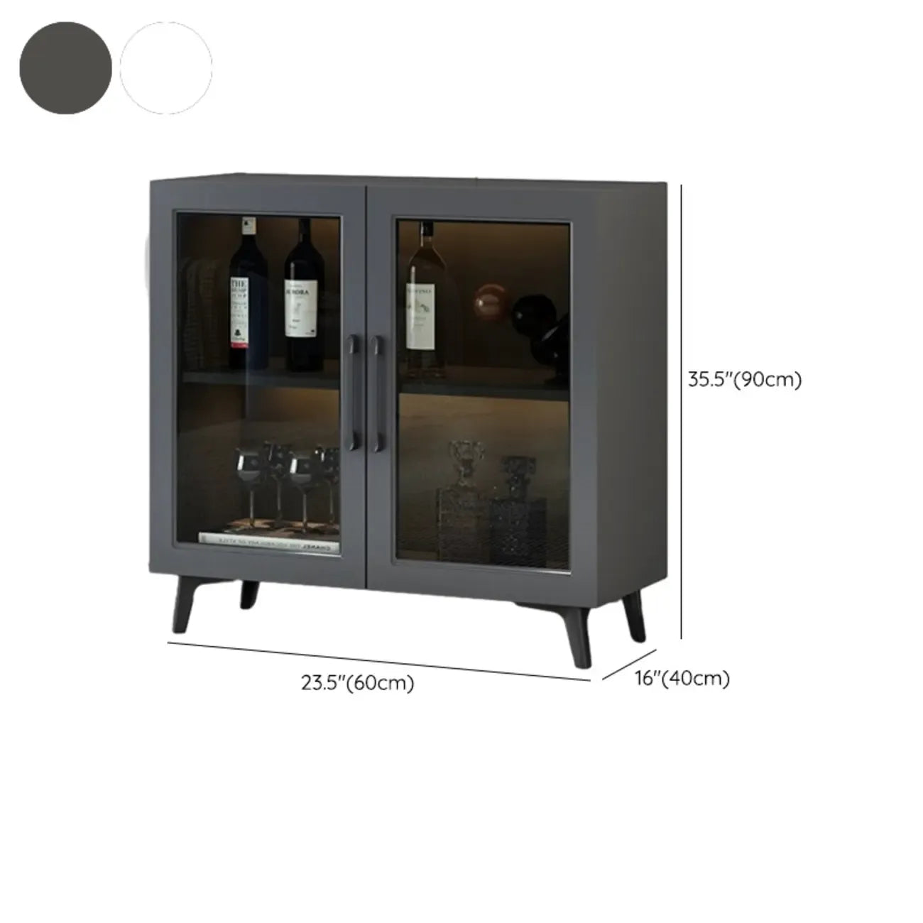 Gray Modern Display Cabinet with Metal Base and Glass Door