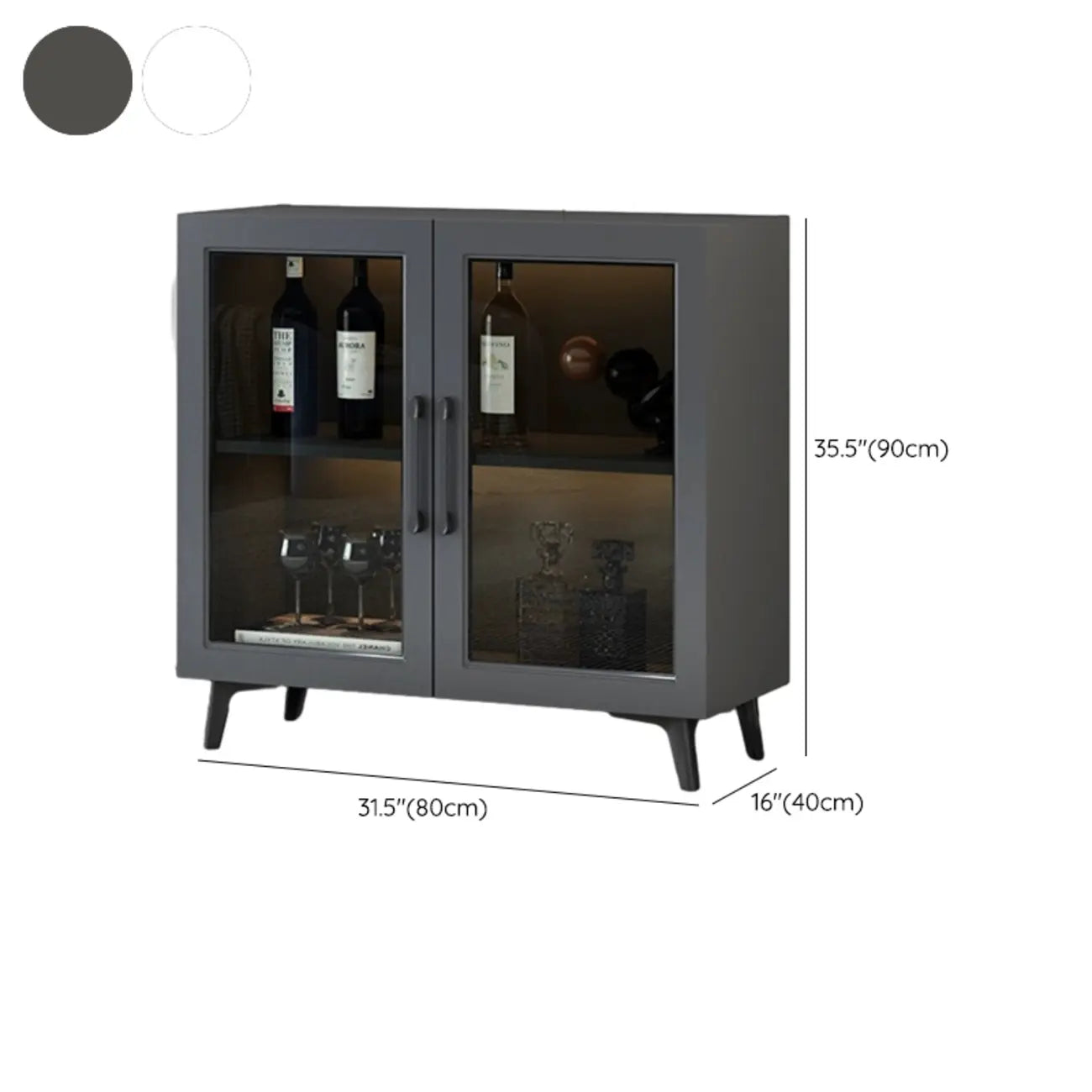 Gray Modern Display Cabinet with Metal Base and Glass Door
