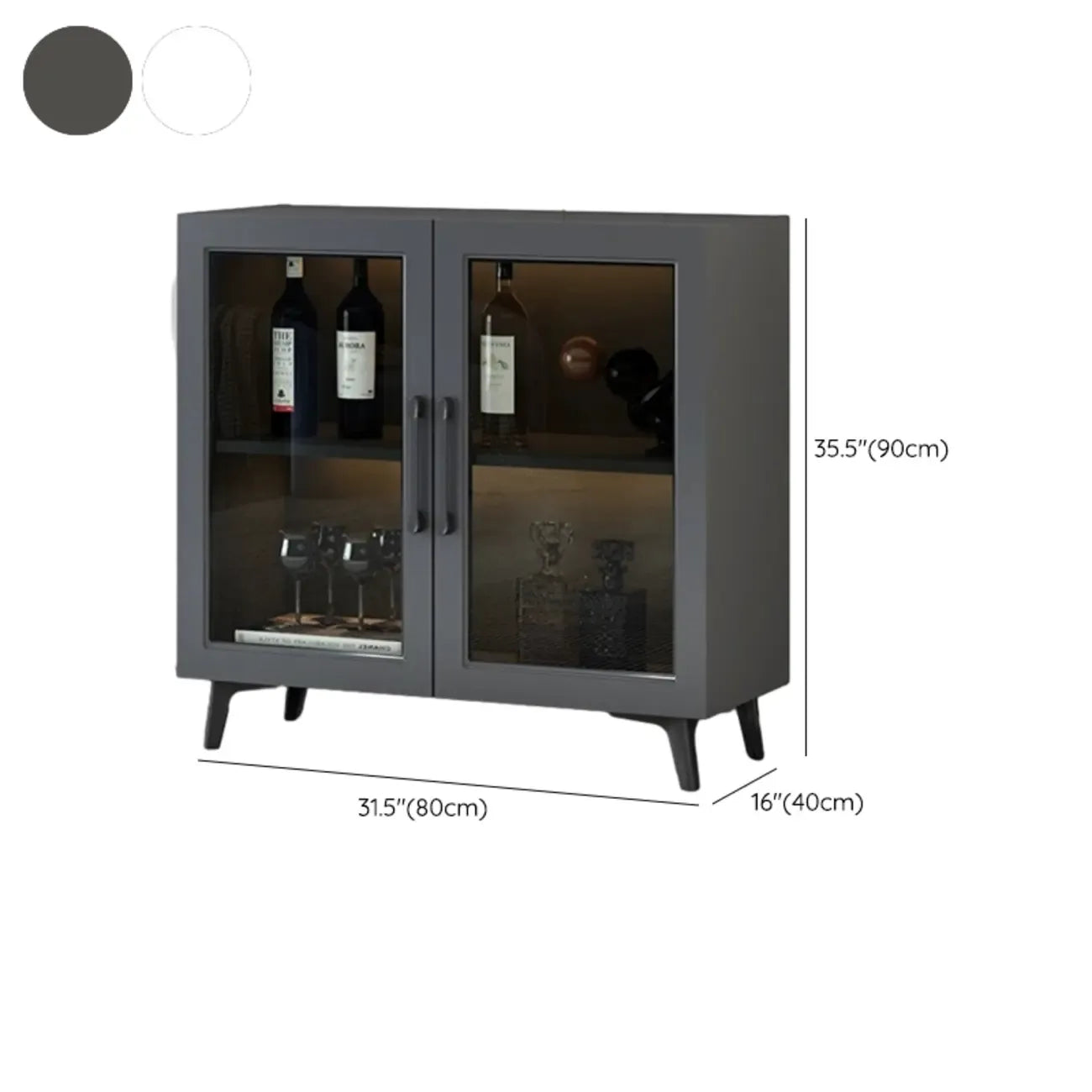 Gray Modern Display Cabinet with Metal Base and Glass Door