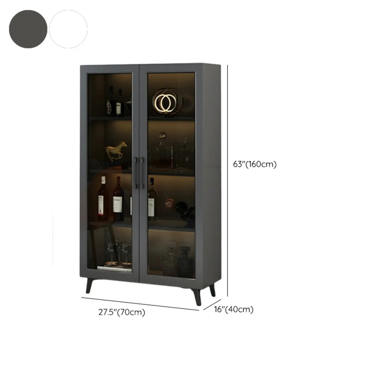Gray Modern Display Cabinet with Metal Base and Glass Door