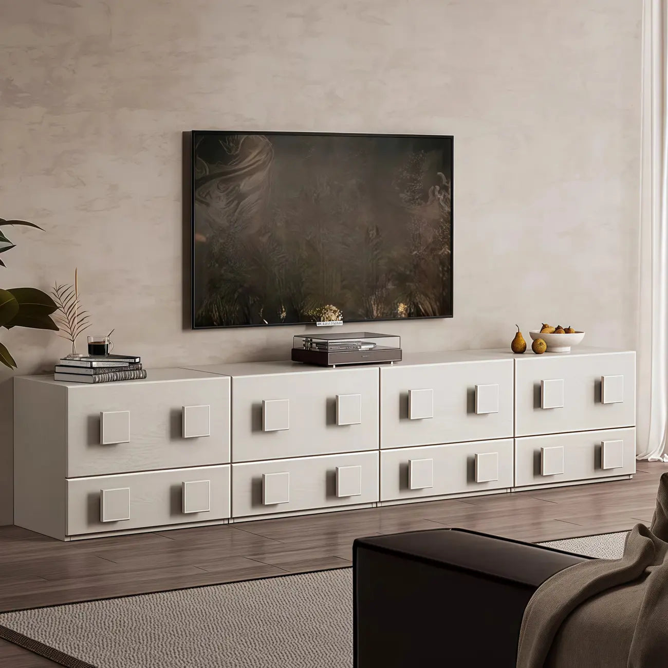 Living Room Brown 2-Tier Rectangular Wooden TV Stand
