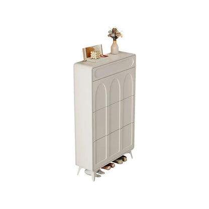 Vertical Slim White Wooden Drop Front Shoe Cabinet