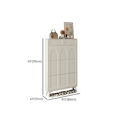 Vertical Slim White Wooden Drop Front Shoe Cabinet
