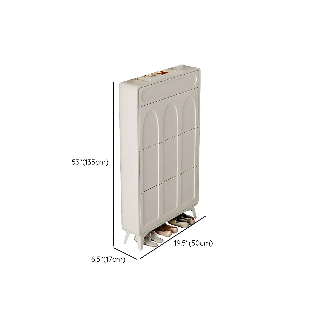 Vertical Slim White Wooden Drop Front Shoe Cabinet