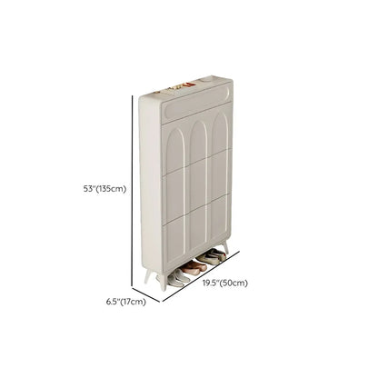 Vertical Slim White Wooden Drop Front Shoe Cabinet