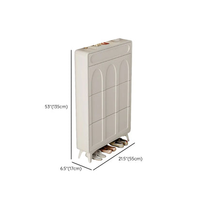 Vertical Slim White Wooden Drop Front Shoe Cabinet