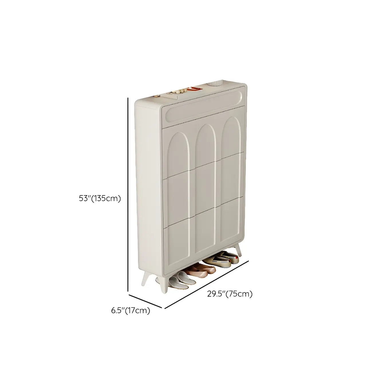 Vertical Slim White Wooden Drop Front Shoe Cabinet