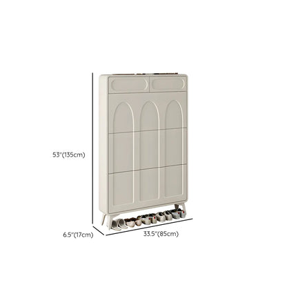 Vertical Slim White Wooden Drop Front Shoe Cabinet