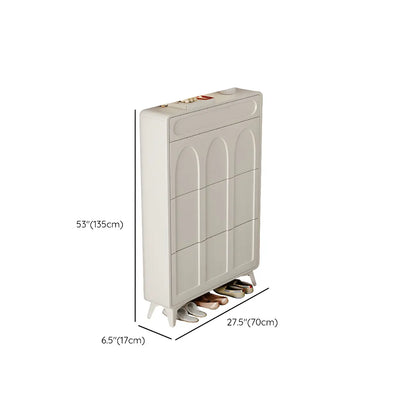 Vertical Slim White Wooden Drop Front Shoe Cabinet