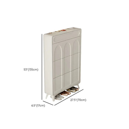 Vertical Slim White Wooden Drop Front Shoe Cabinet