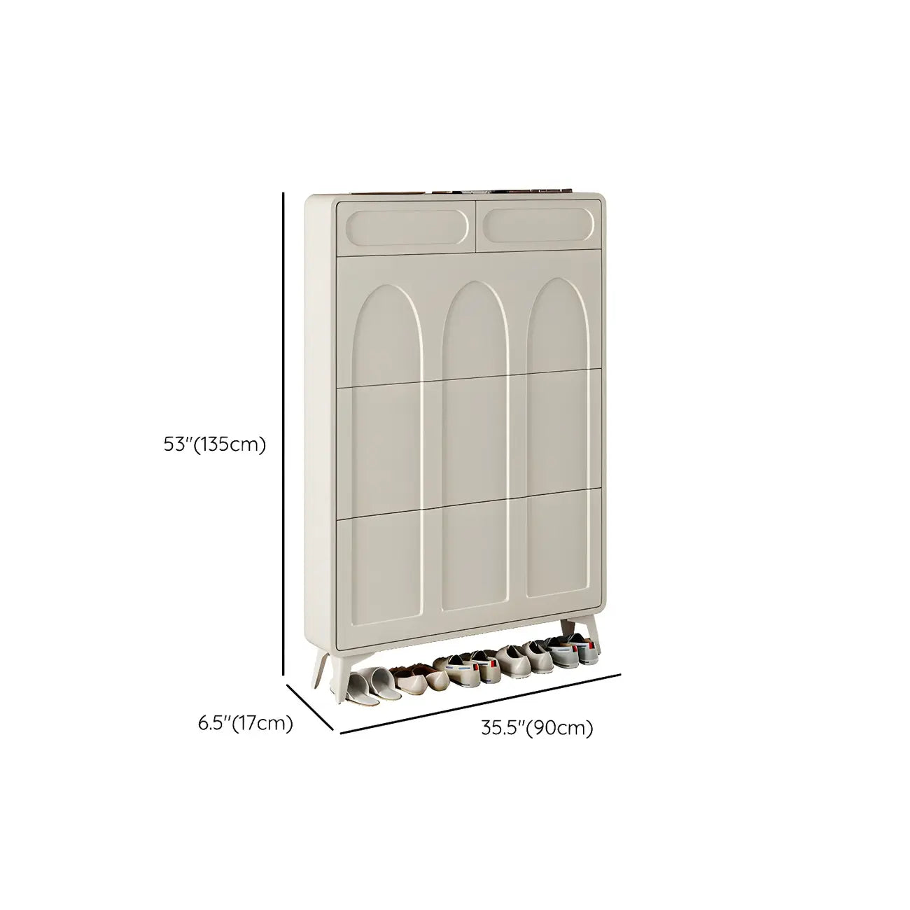 Vertical Slim White Wooden Drop Front Shoe Cabinet