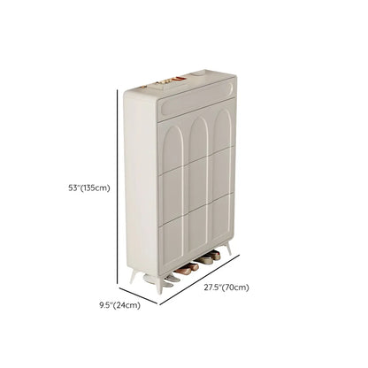 Vertical Slim White Wooden Drop Front Shoe Cabinet