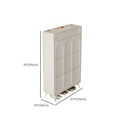 Vertical Slim White Wooden Drop Front Shoe Cabinet