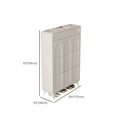 Vertical Slim White Wooden Drop Front Shoe Cabinet