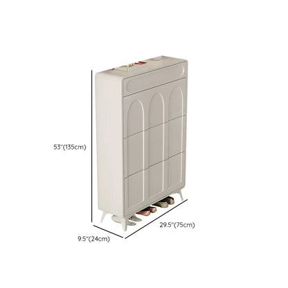 Vertical Slim White Wooden Drop Front Shoe Cabinet