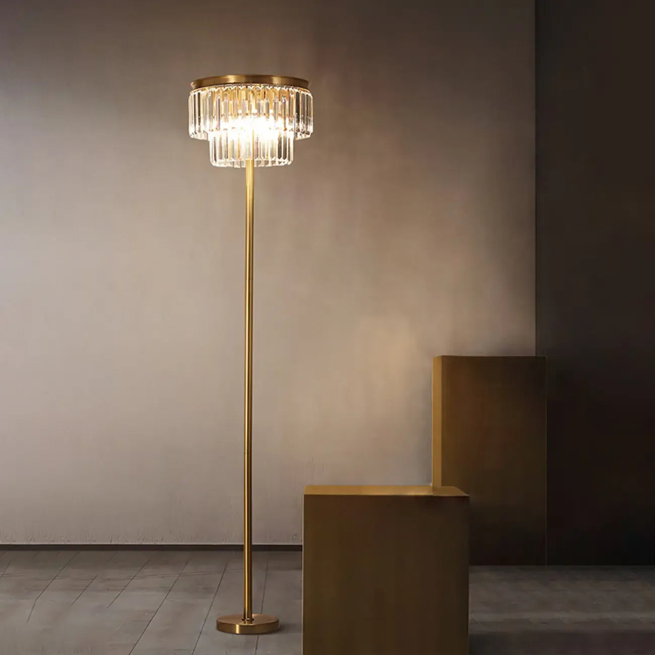 Traditional Gold Crystal Floor Lamp for Living Room