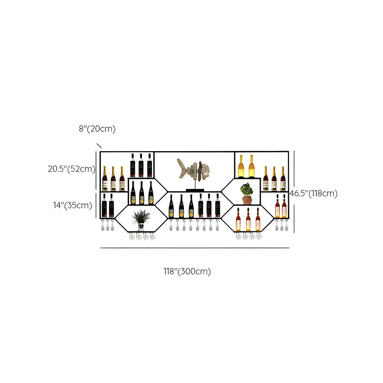Black Metal Wall-Mounted Lighted Wine Rack