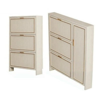 Metal White Drop Front Shoe Cabinet with Textured Panels