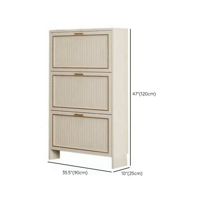Metal White Drop Front Shoe Cabinet with Textured Panels