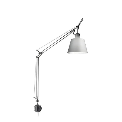 Industrial Silver Swing Arm Wall Light with White Fabric Shade